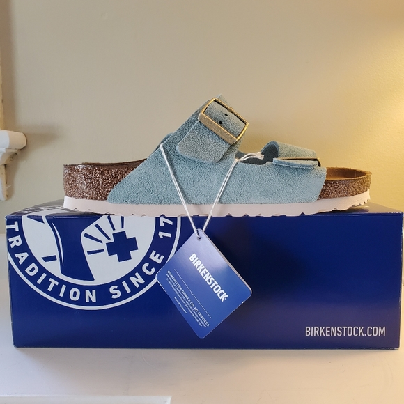 Birkenstock Shoes - Light Blue Suede Birkenstock Arizona Sandals 38